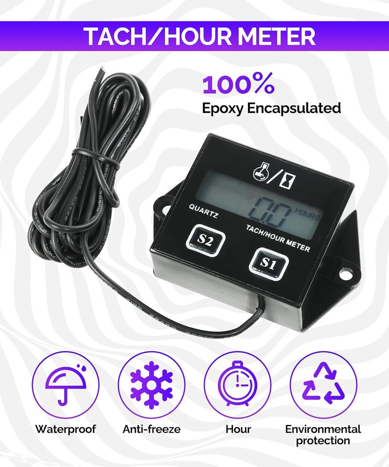RACOONA Digital Tachometer,Hour Meters for Small Engines,Car Accessories Small Engine Hour Meter and Digital Tachometer,Waterproof Inductive Tachometer Gauge for Lawn Mower Tractor Generator - Image 2
